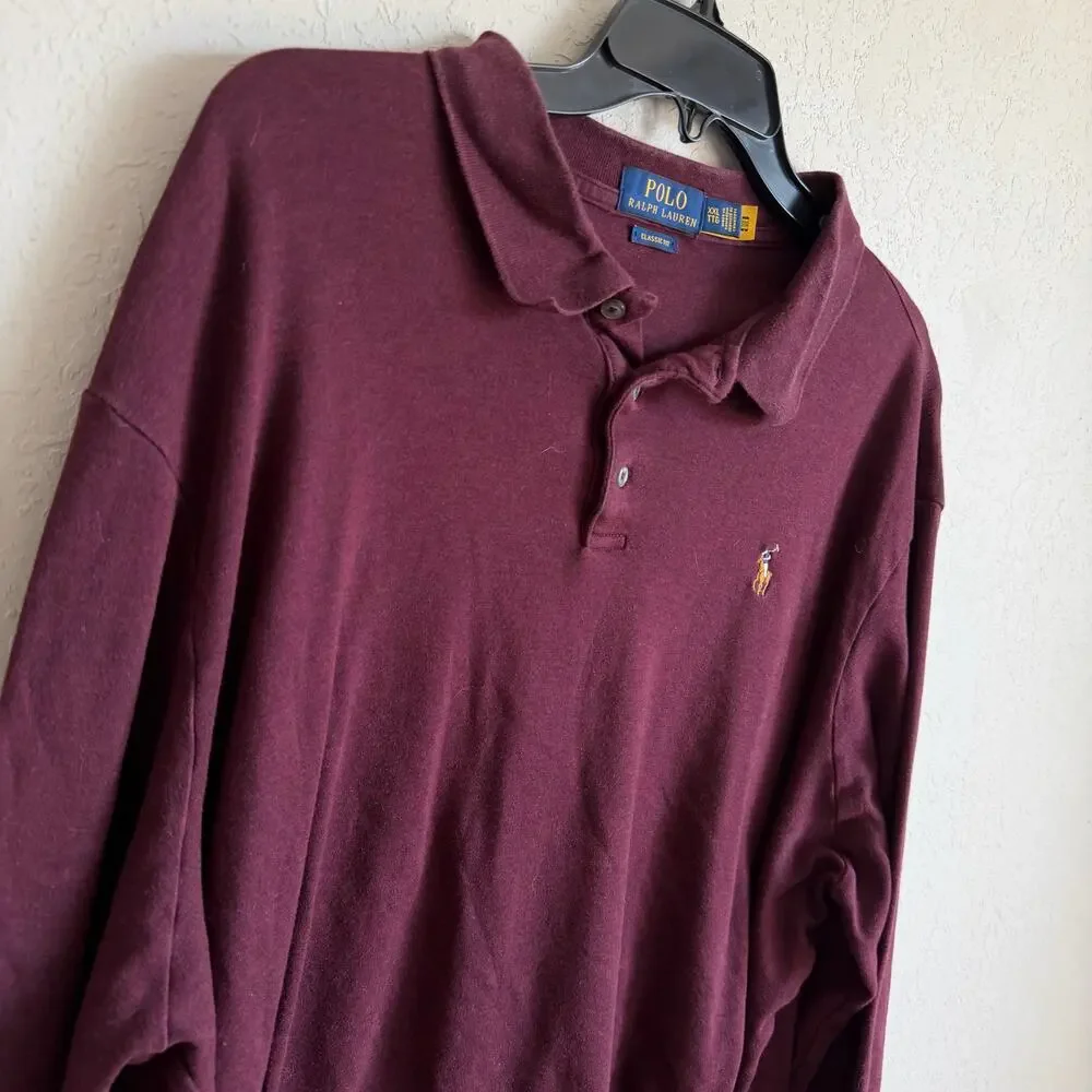 Polo Ralph Lauren Maroon Red Embroidered Logo Long Sleeve Classic Polo Mens XXL